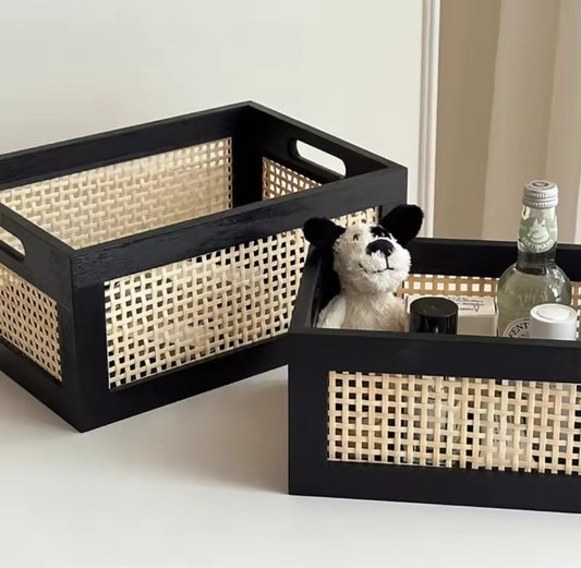 Bamboo and Rattan Storage Crate Black