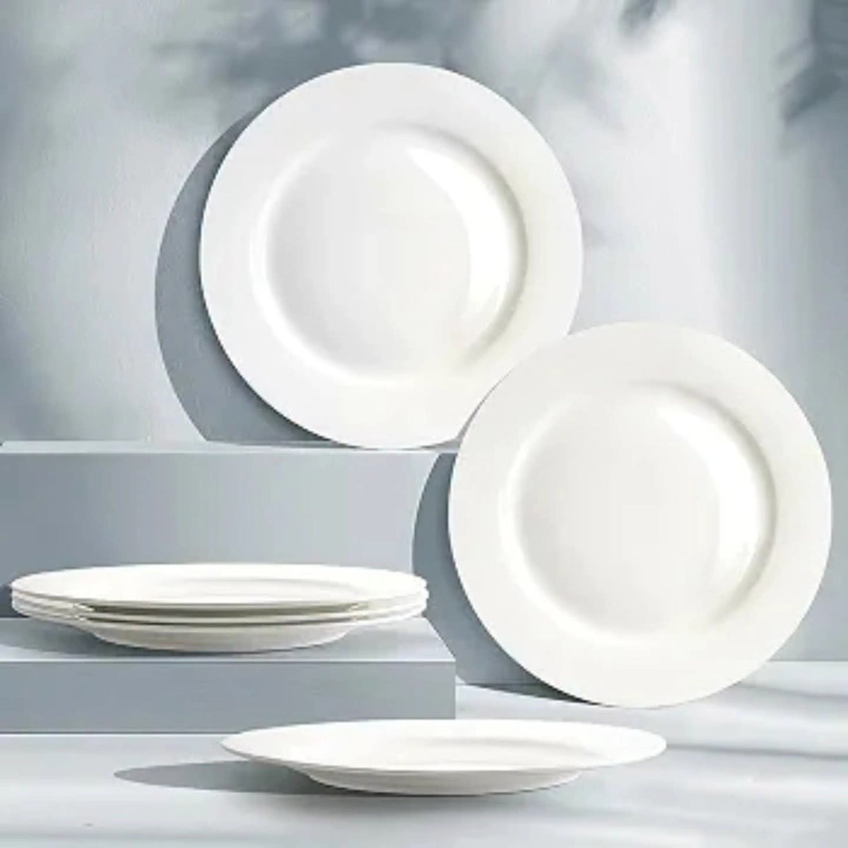 6Pcs White Porcelain Round Dinner Plate Set