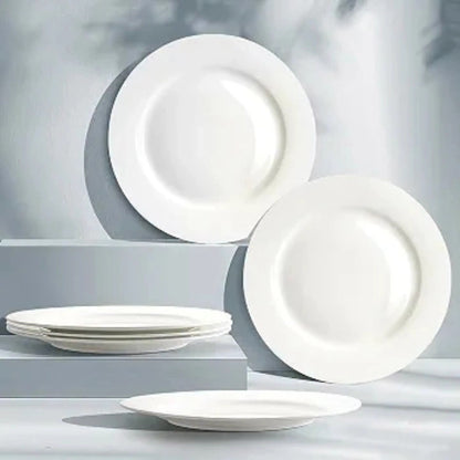 6Pcs White Porcelain Round Dinner Plate Set