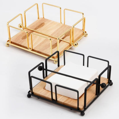 Metallic Serviette/Napkin Holder with Bamboo Base