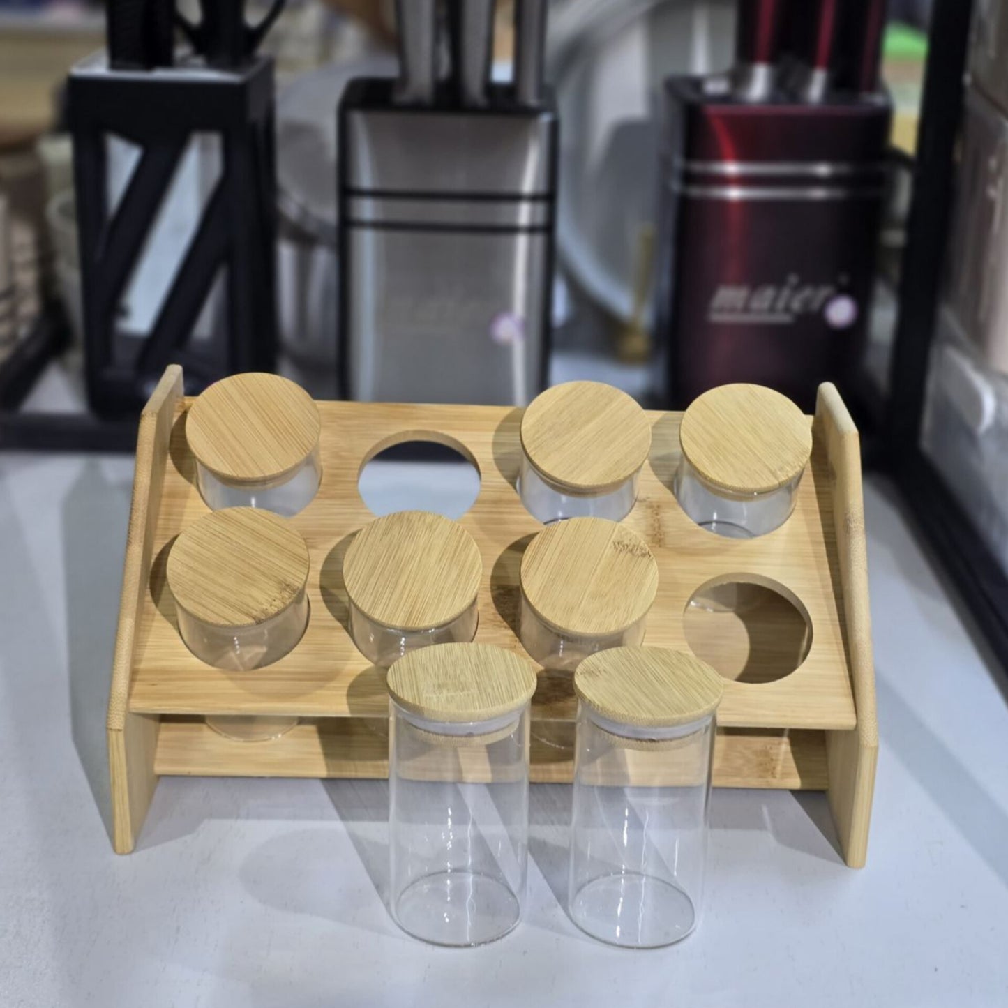 8Pcs Bamboo Spice Jar Set