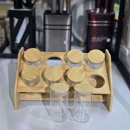 8Pcs Bamboo Spice Jar Set