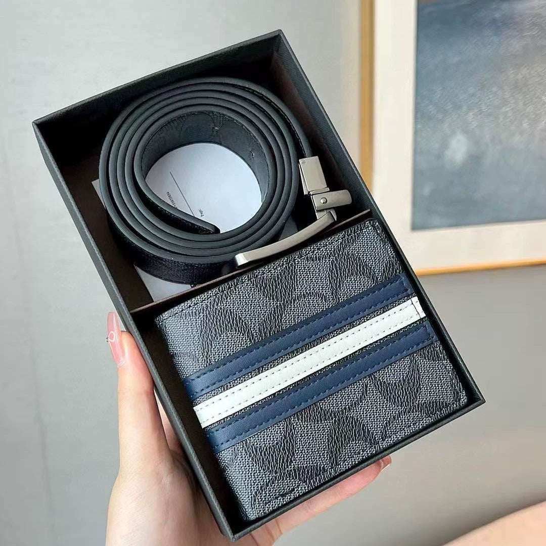 Men's Patterned Belt and Wallet Gift Set
