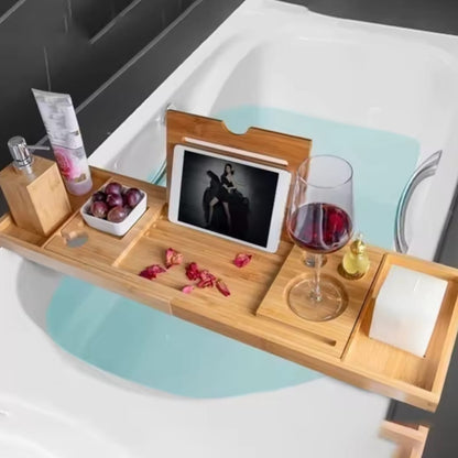 Bamboo Bathtub Rack Caddy | Wooden Bathtub Organizer