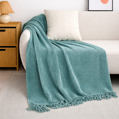 Knit Throw Blanket with Tassels