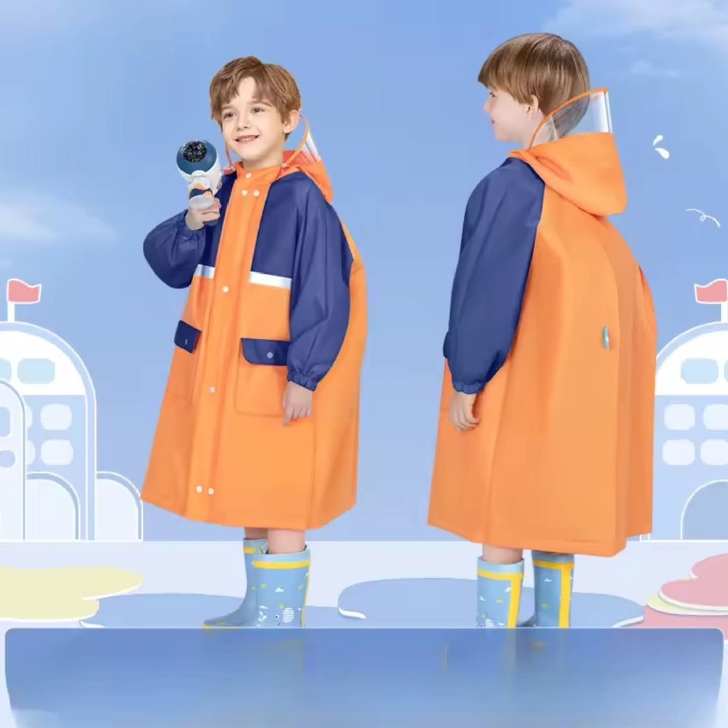 Kids Raincoat with Wide Brim Hat