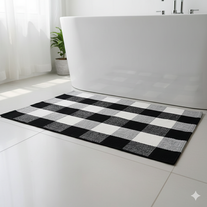 Entryway bathroom woven rug