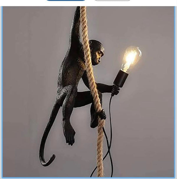 Monkey Pendant Rope Lamp with Bulb