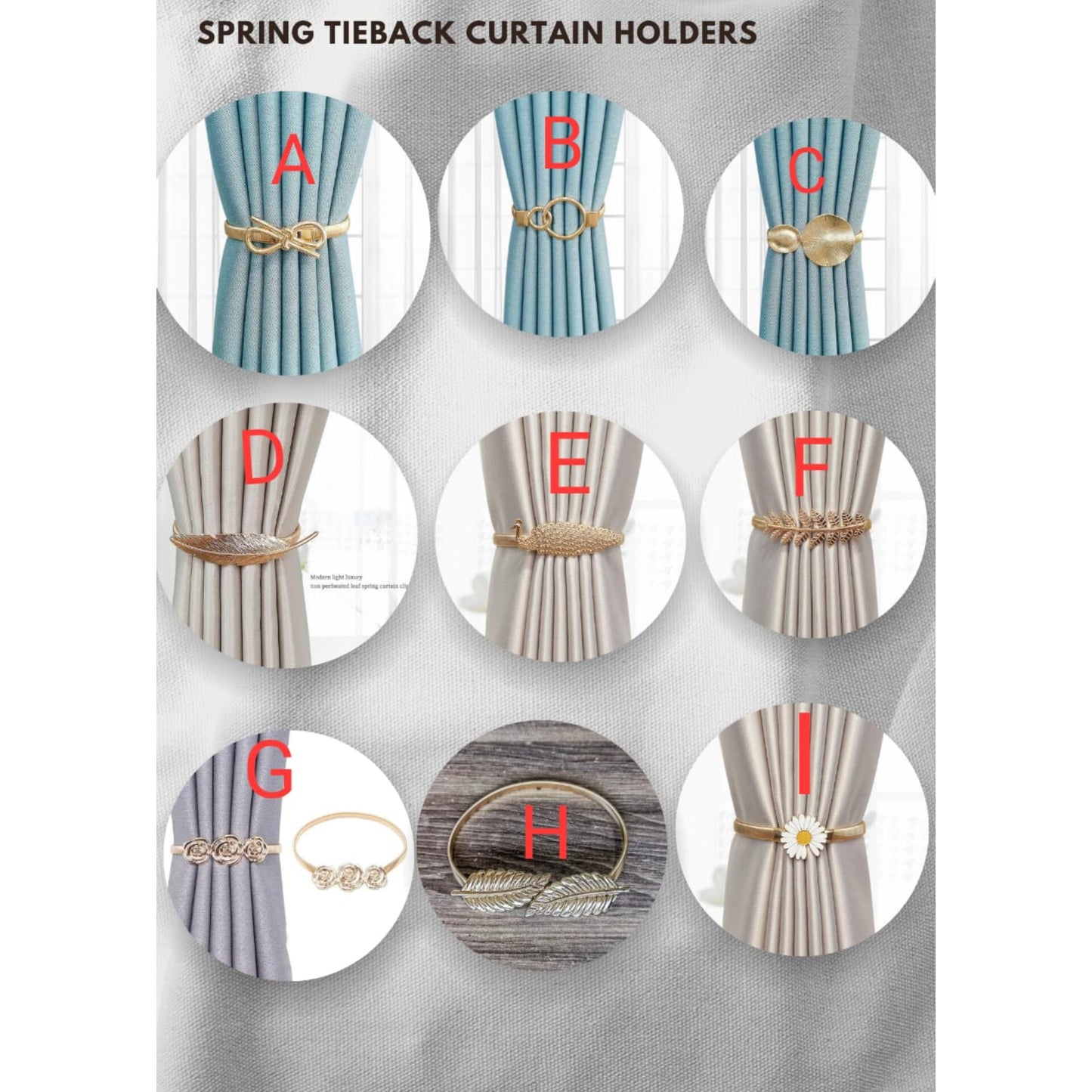 Spring curtain tie-back