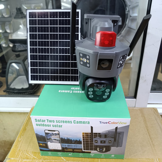 4G Dual Lens Solar PTZ Security Camera with Siren, Two-Way Audio, and Triple-Screen View
