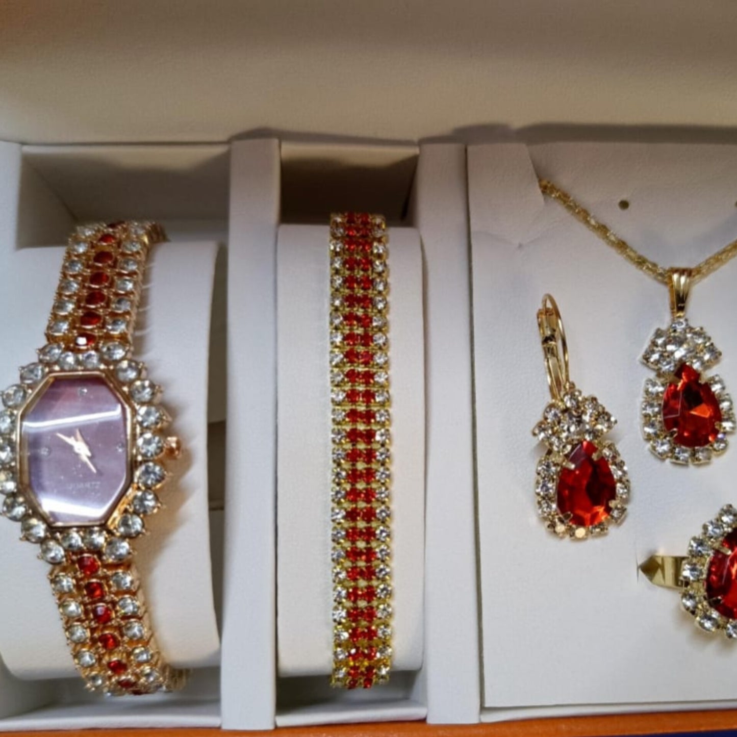 5 Pcs Red Jewelry and Watch Gift Set