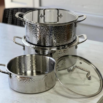 6Pc Stainless Steel Hammered Cookware Set