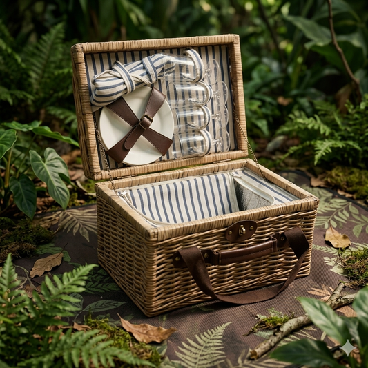 Insulated Woven Willow Four Person Picnic Basket Hamper