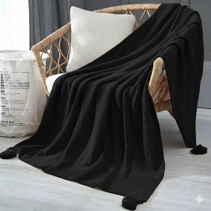 Knitted  Throw Blanket with Tassels