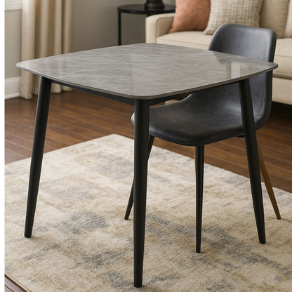 Marble table top with metallic legs