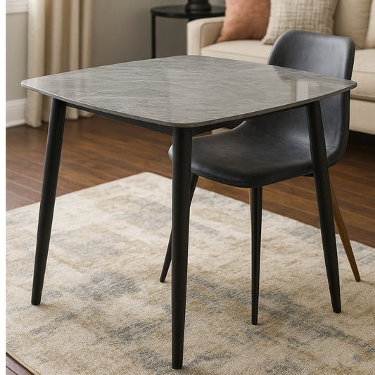 Marble table top with metallic legs