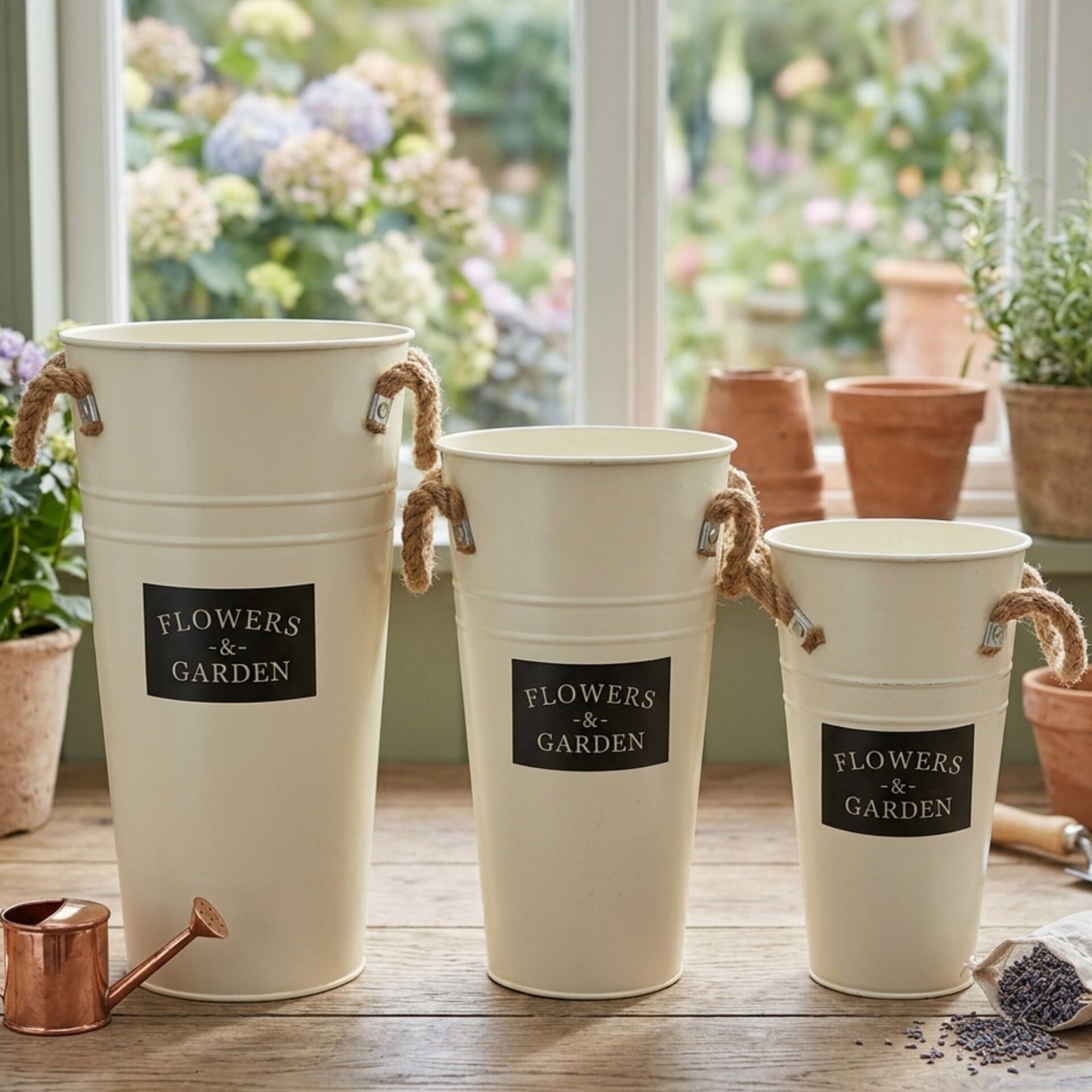Flower Bucket With Rope Handles