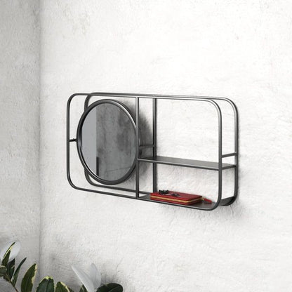 Wall mounted mirror with storage shelf