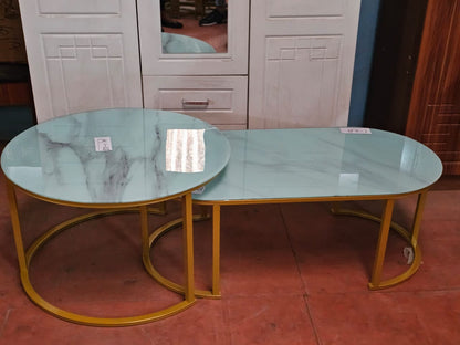 2 in 1 Glass Marble Effect Nesting Coffee Table