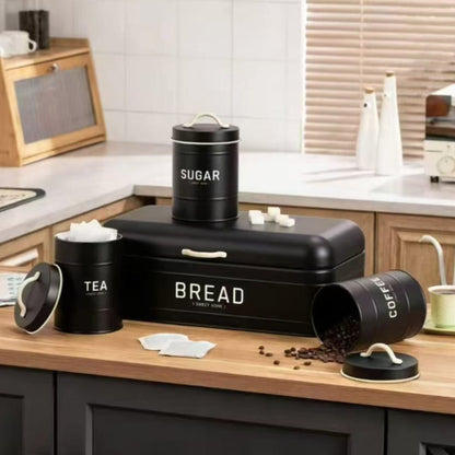 4PCs Bread Bin and Tea Sugar Coffee Storage Canister Set