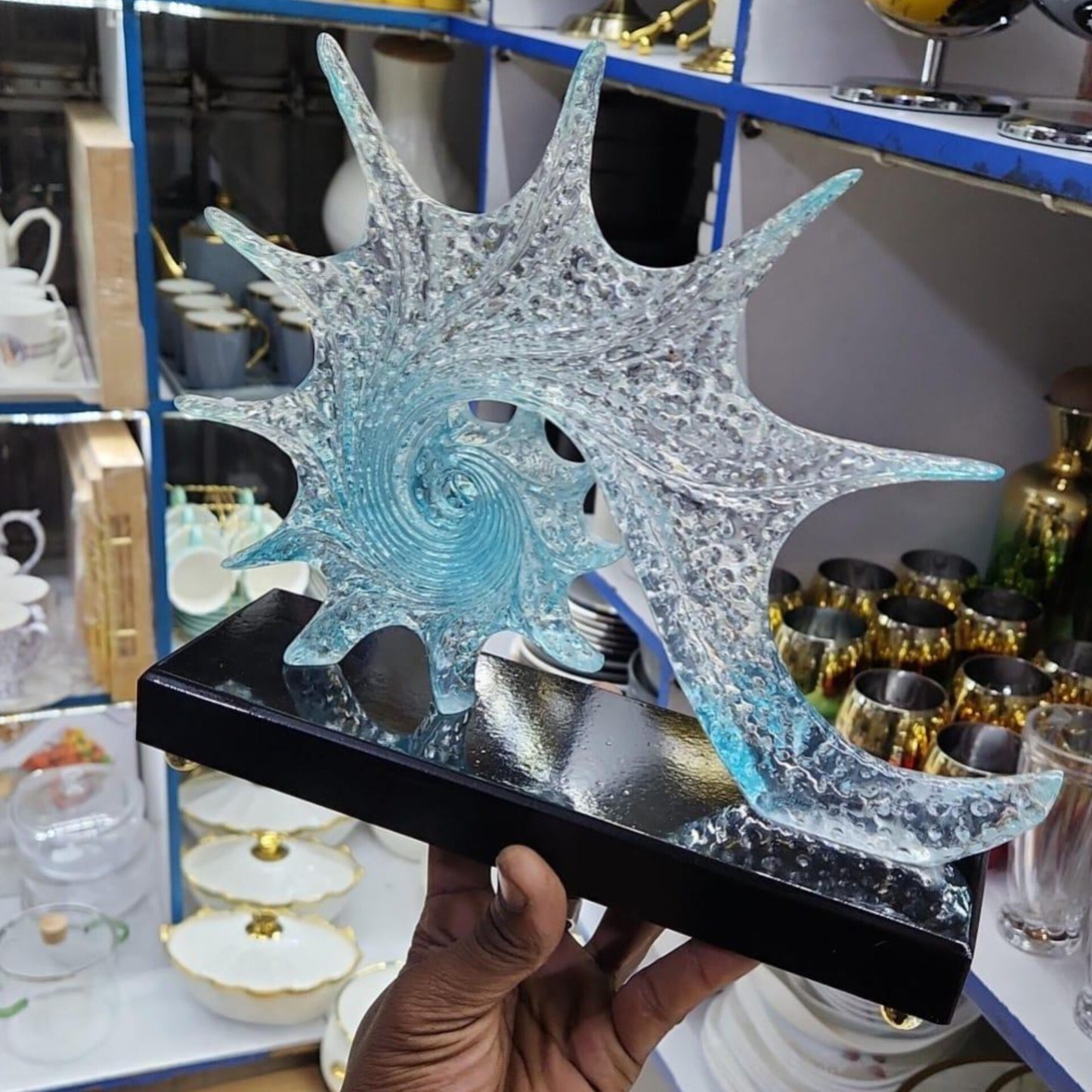 Blue Resin Seashell Sculpture