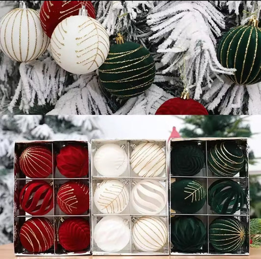 6Pc 8Cm Velvet Christmas Balls