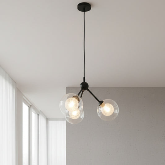 Three Globe Branching Pendant Light With Bulbs