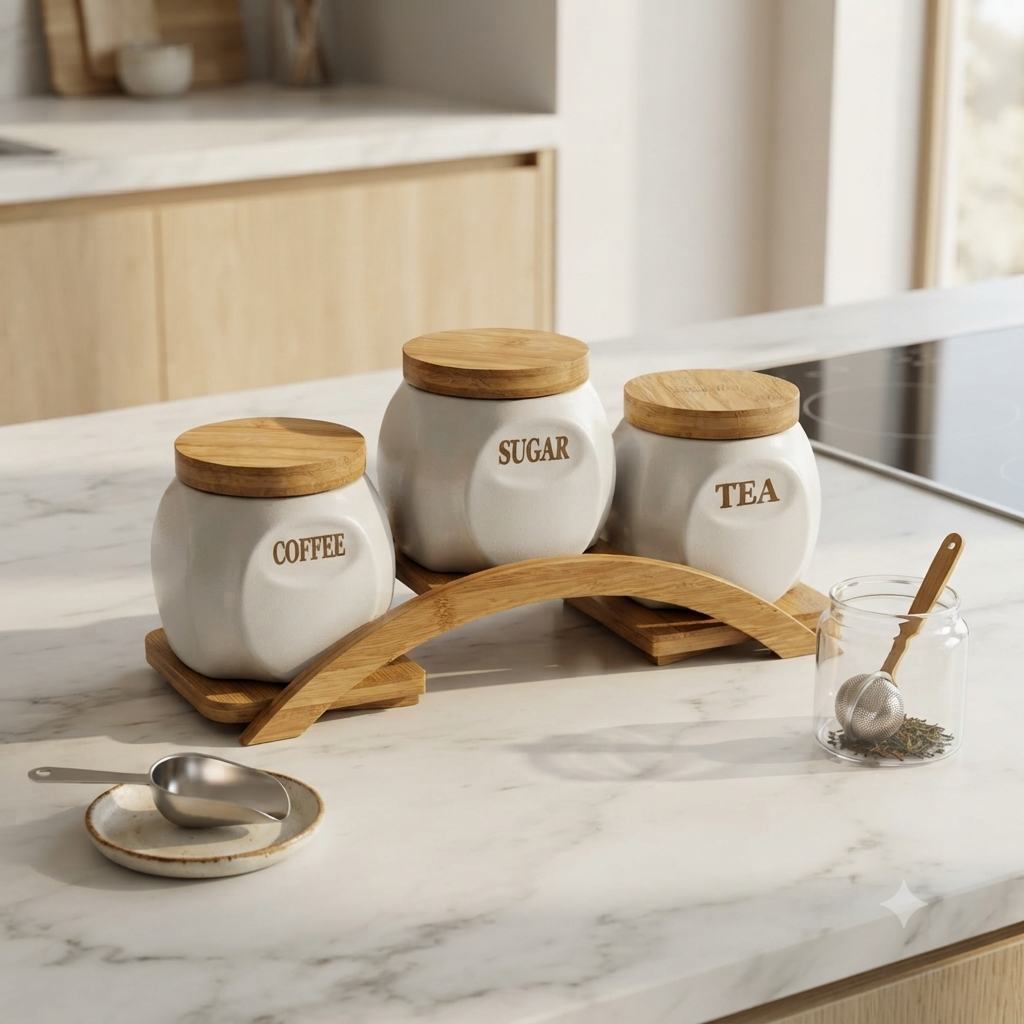 Round Shape Canister Set with Bamboo Base