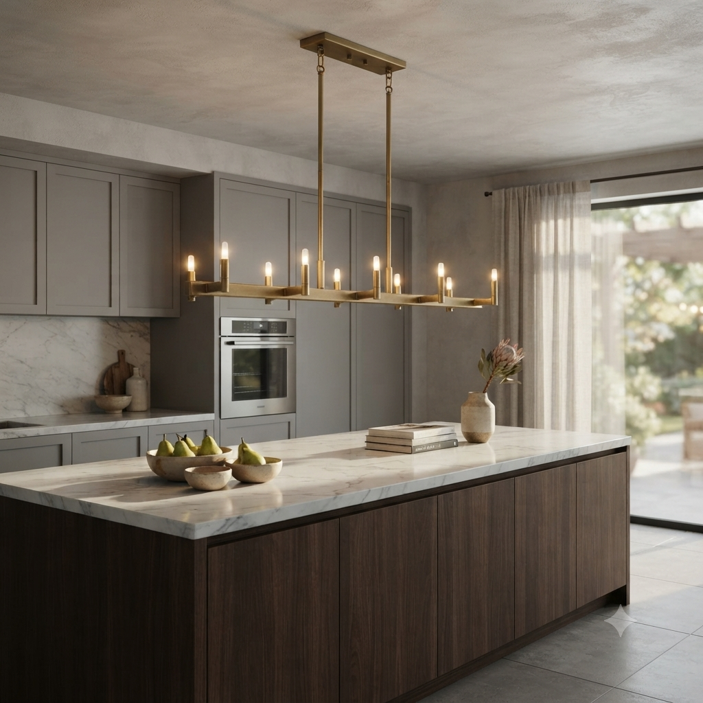 10 Candle Light Linear Island Pendant Light Chandelier With Bulbs