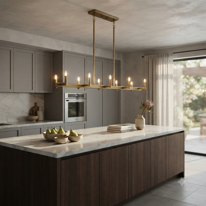 10 Candle Light Linear Island Pendant Light Chandelier With Bulbs