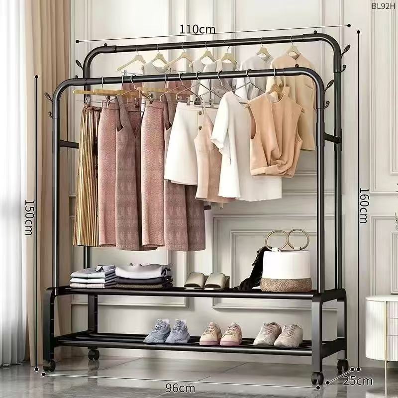 Rolling clothes rack with storage basket