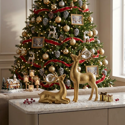 2 Pc  Gold Christmas Deers Decor