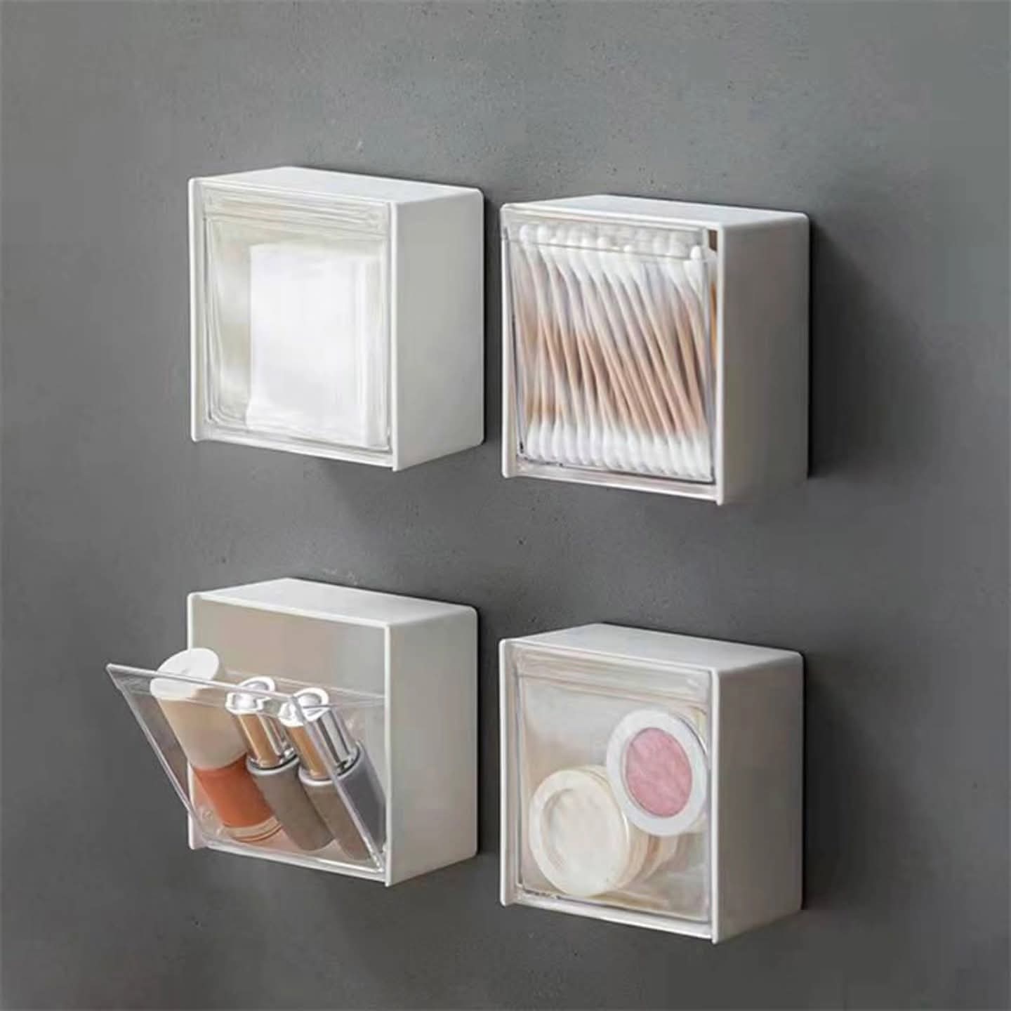 2pcs set plastic wall mounted storage dustproof bathroom organizer