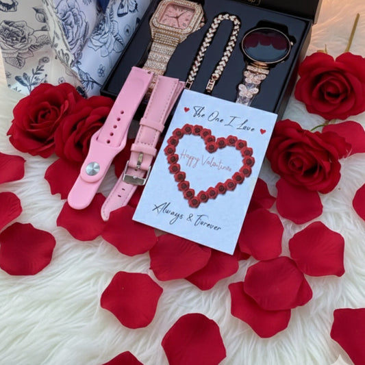 Valentine Mini Smartwatch and Iced Watch Gift Pack