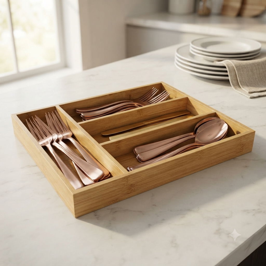 Bamboo Kitchen Drawer Cutlery Organizer