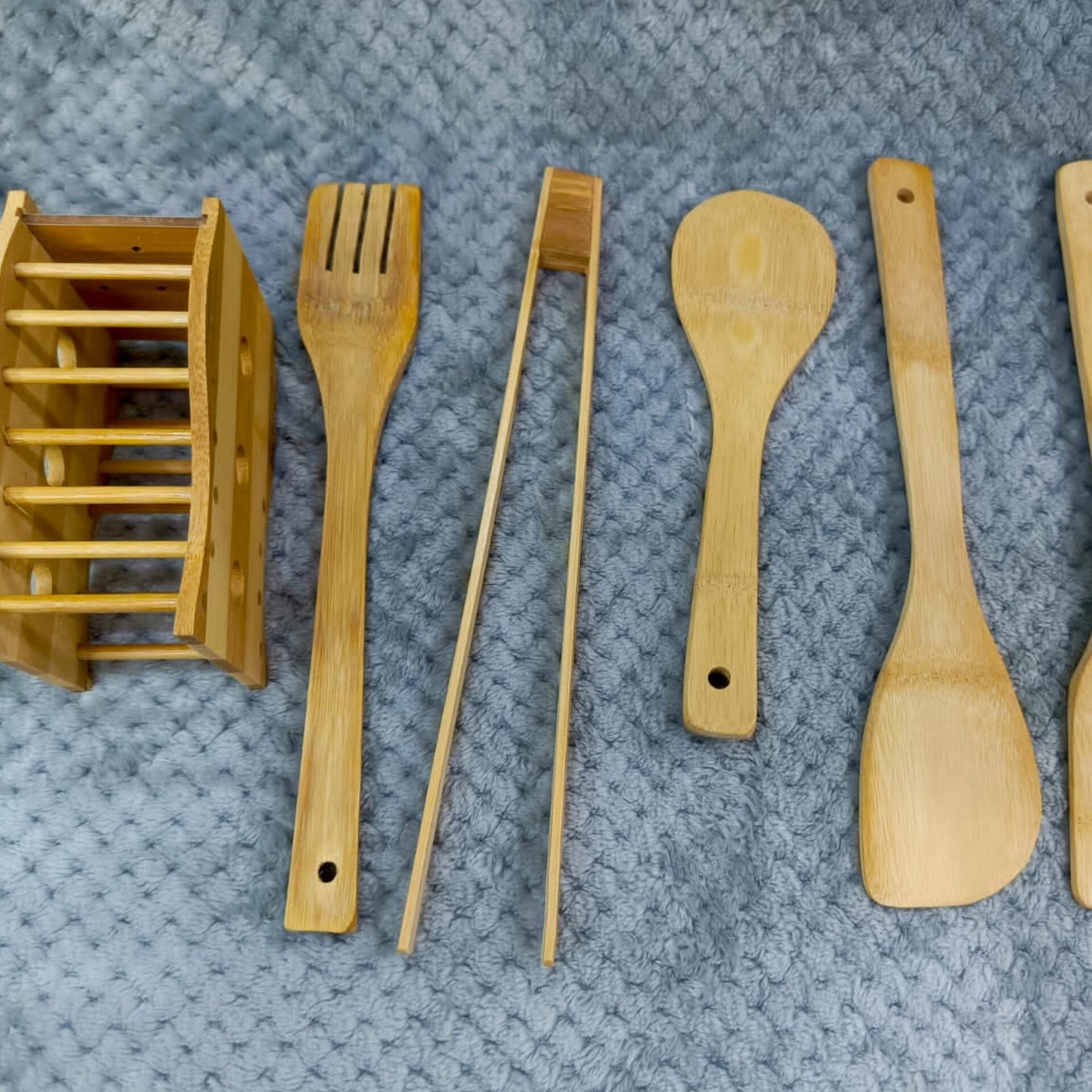 6pc  Bamboo Cutlery Set With Holder