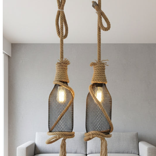 Rope and Mesh Pendant Light With Bulbs