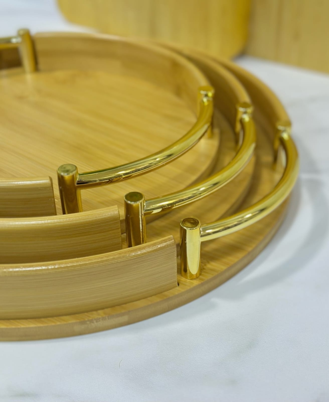3Pc Round bamboo serving trays