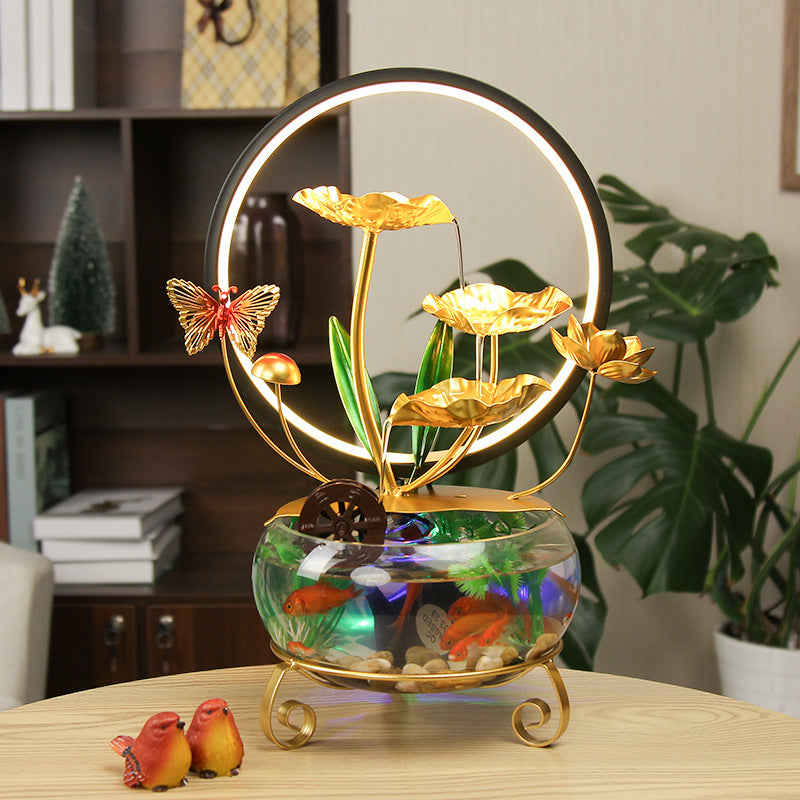 Water fountain with a fish tank 