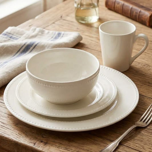 24 Pcs Ceramic Dotted Dinnerware Set