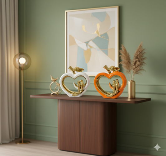 CERAMIC LOVEBIRDS APPLE SCULPTURE - GOLD & ENAMEL FINISH