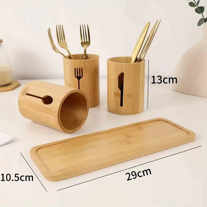 Bamboo Cutlery Organizer Set with Base Tray