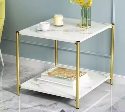 2 Tier Simple Side Table with Marble Top