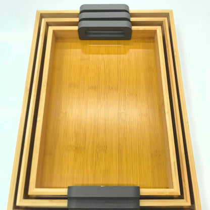 3Pcs Bamboo Nesting Tray Set with Grey Handles
