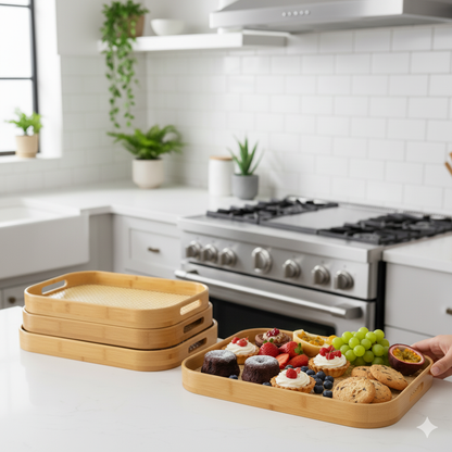 3pcs rattan bamboo serving trays