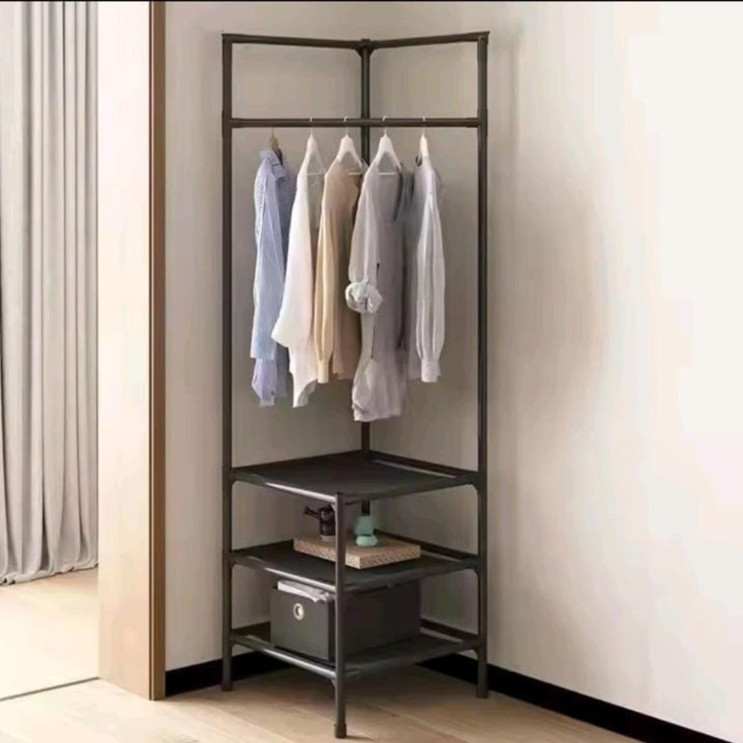 3 Layer Metallic L Shaped Corner Coat Rack