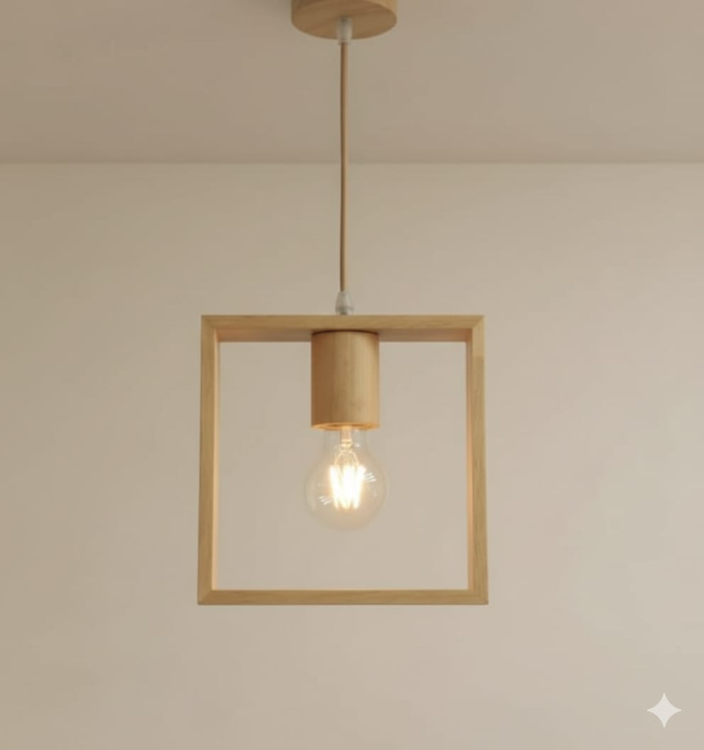 Wood Frame Pendant Light With Bulb