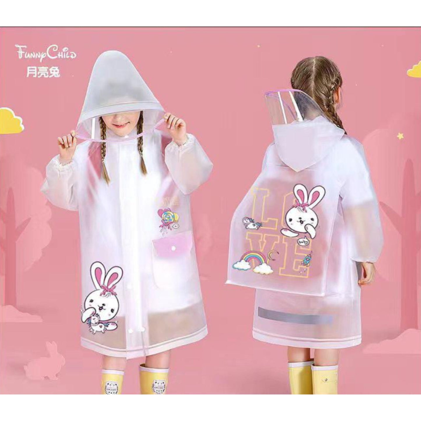 Children's raincoat with wide brim hat