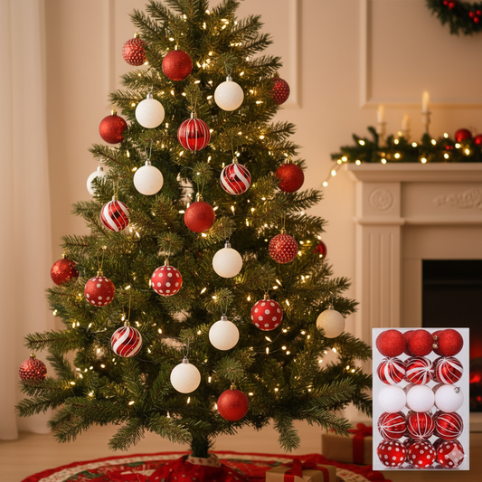 30Pc 6Cm Christmas Balls Red White
