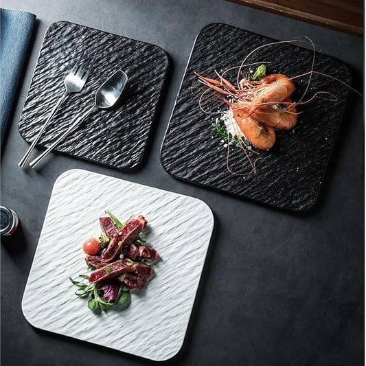 Rock Matte Black and White Square Dinner Plate